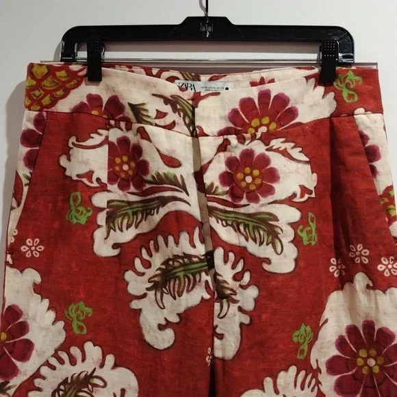 Zara Linen Blend Resort Set Printed Wide Leg Pants XL Tunic Dress M/L Boho - Picture 13 of 17